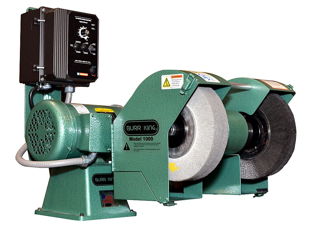 14120-with-optional-wheels Burr King Model 1000 Variable Speed 1.5 HP 120V Single Phase Deburring and Polishing Machine 14120 - Image 1