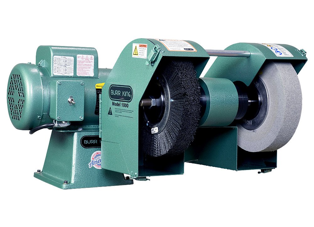 14200-M1000-Polishing-Lathe-Buffer-with-wheels-2 Burr King Model 1000 Fixed Speed 1.5 HP 120V Single Phase Deburring and Polishing Machine 14200 - Image 1
