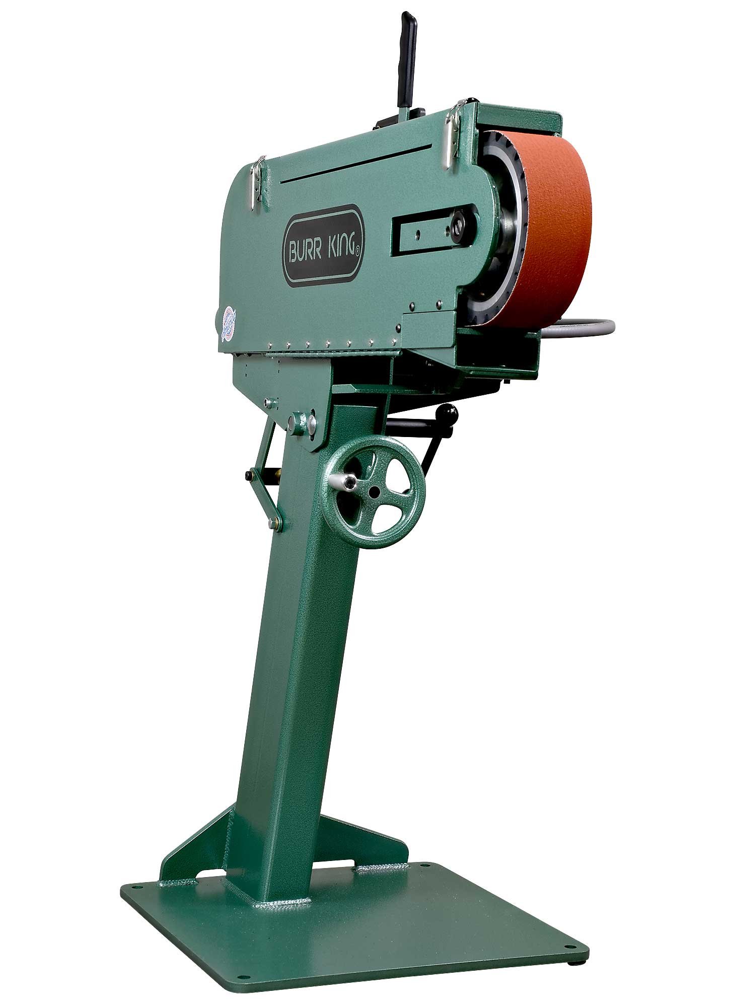 17313_workrest-out-of-the-way Burr King 3” x 79” Two Wheel Model 979 3 HP 220V Three Phase Belt Grinder with Elevation Control 17313 - Image 1