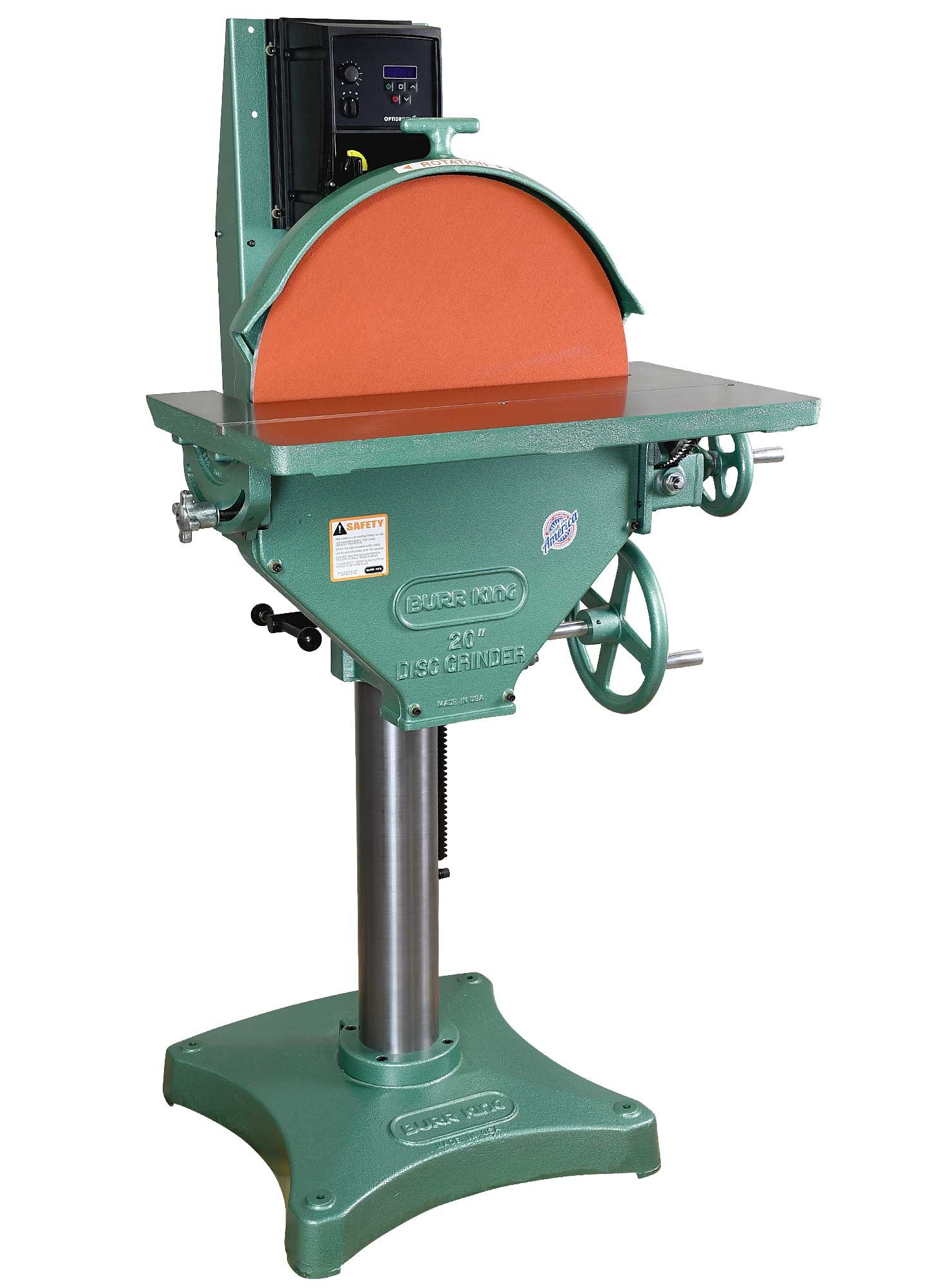 24103-20-disc-0-degree-table Burr King Model 20 Variable Speed 3 HP 220V Three Phase 20” Disc Grinder 24103 - Image 1