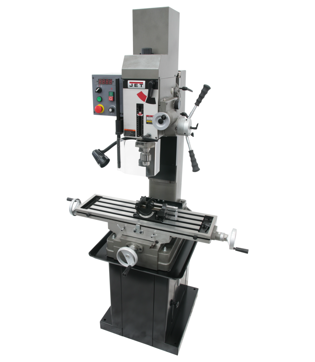 351165_main.png Jet JMD-45VSPFT Variable Speed Geared Head Square Column Mill/Drill with Power Downfeed & Newall DP500 2-Axis DRO & X-Axis Powerfeed 351165 - Image 1