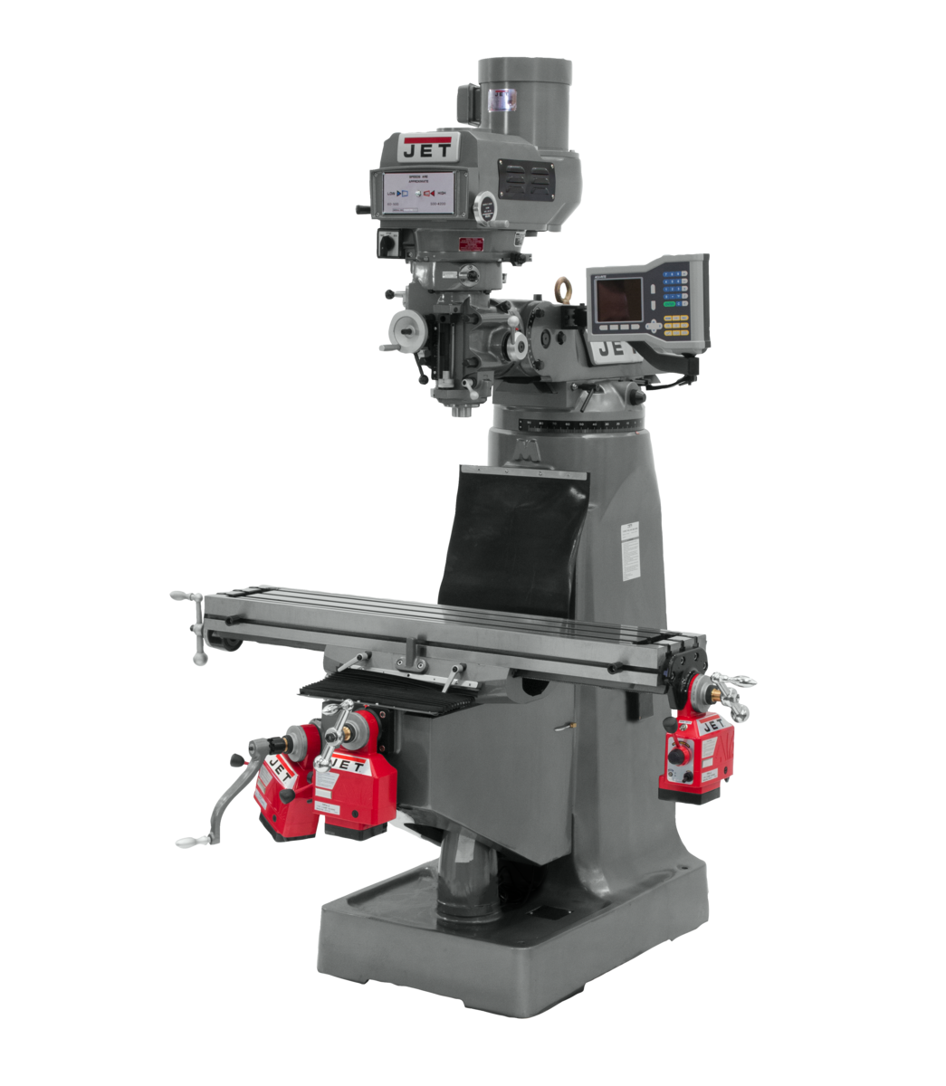 690424_main.png Jet JTM-4VS-1 Mill With 3-Axis ACU-RITE 203 DRO (Knee) With X, Y and Z-Axis Powerfeeds 690424 - Image 1