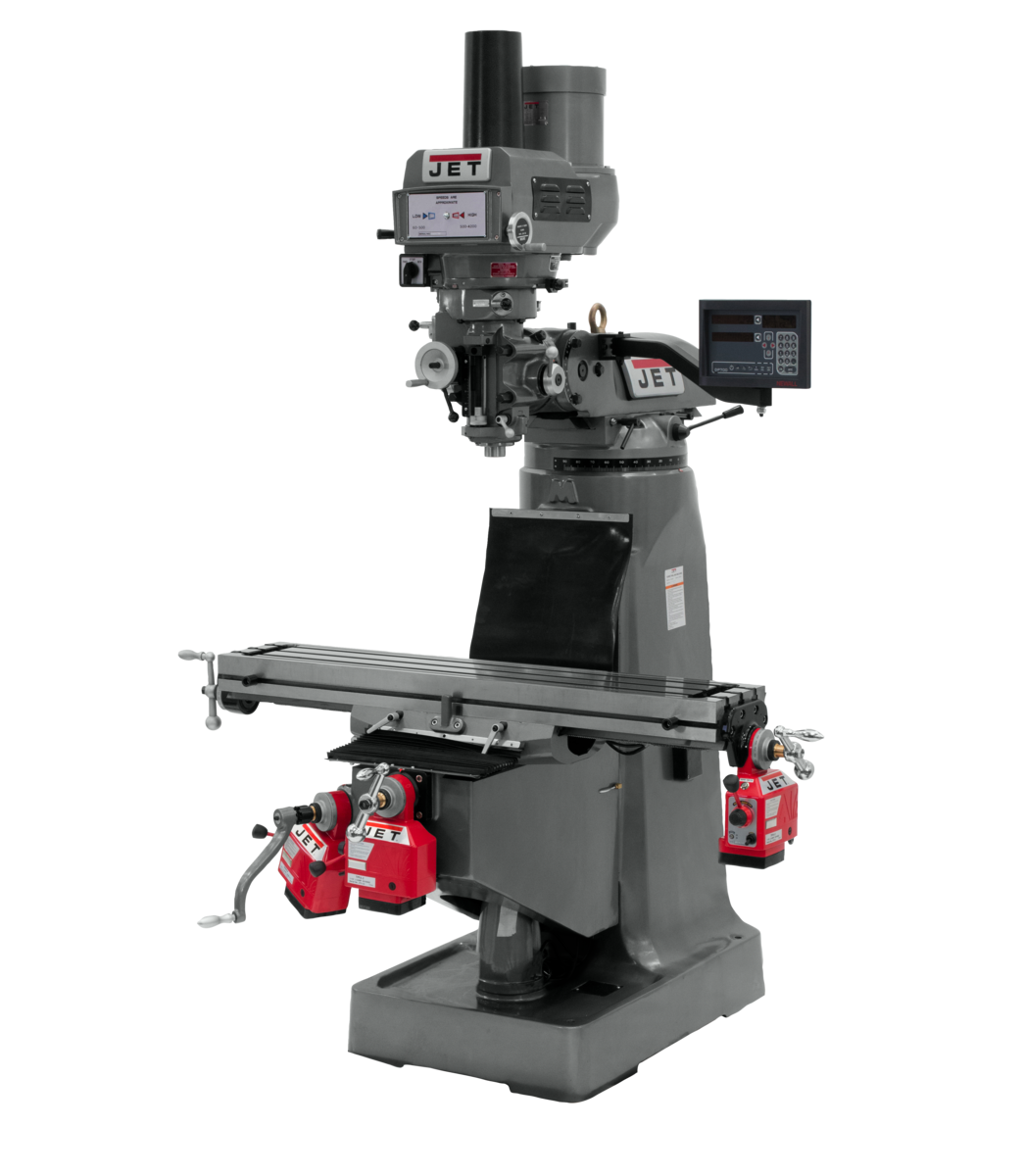 691171_main.png Jet JTM-4VS-1 Mill With 3-Axis Newall DP700 DRO (Quill) With X, Y and Z-Axis Powerfeeds and Power Draw Bar 691171 - Image 1