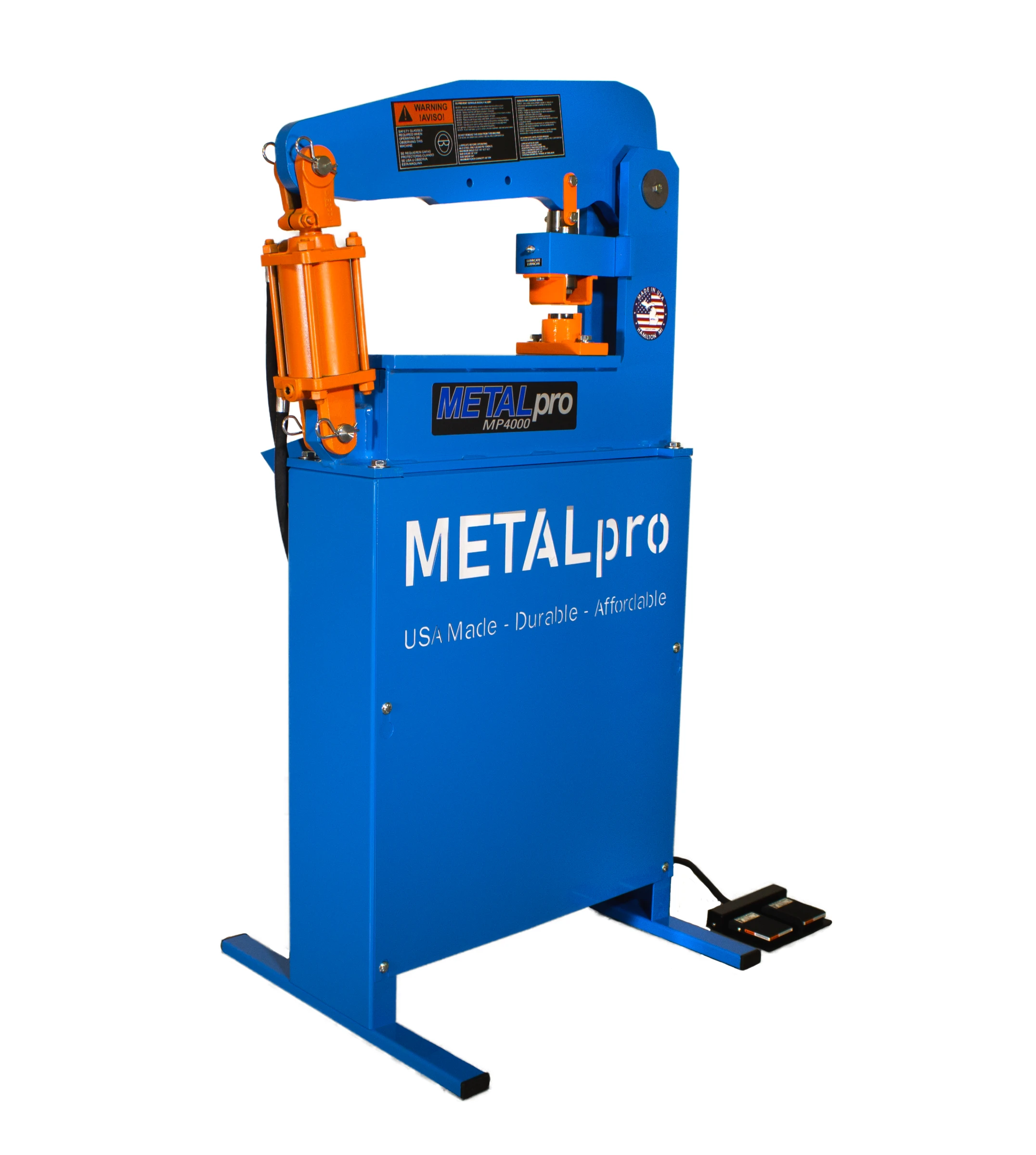 8-MP400020Front20Side20Cylinder20Side20Angle20with20warranty20logo-1-scaled-1 Metalpro 1.5HP 110V Single Phase 40 Ton Ironworker with Footswitch and Open Work Station MP4000 - Image 1