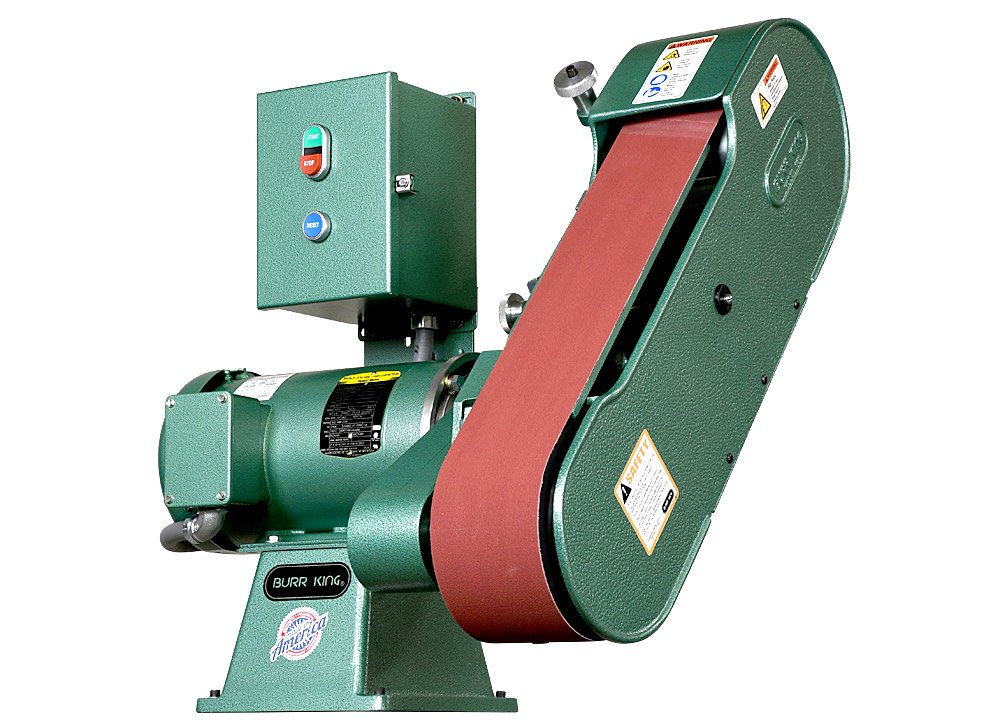 95103-M960-400-belt-grinder-sander-no-workrest-right-side Burr King 4” x 60” Two Wheel 960-400 Fixed Speed 3 HP 440V Three Phase Belt Grinder with Magnetic Starter 95203 - Image 1