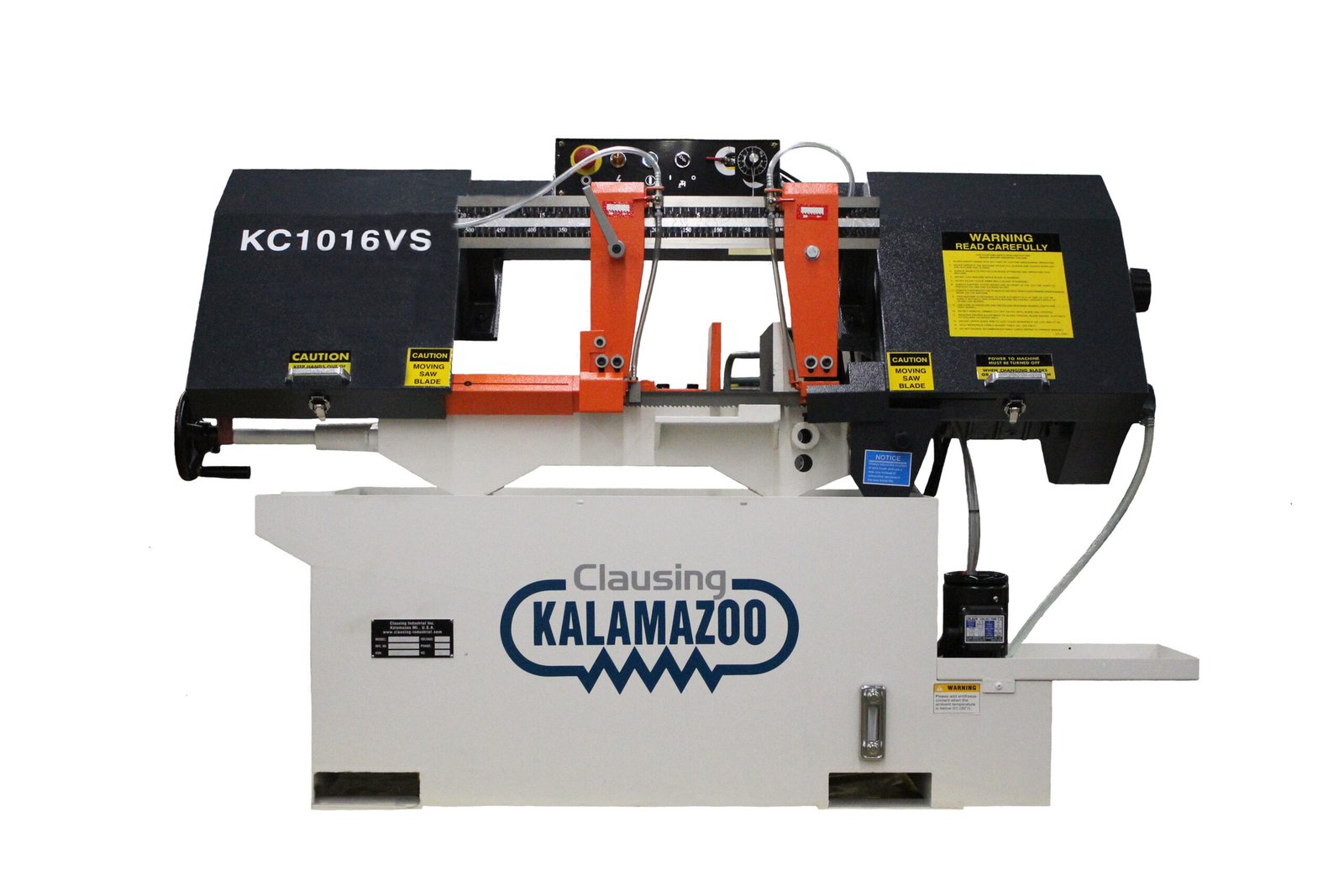 KC1016VS-Front-PS-White-scaled_1.jpg Clausing Kalamazoo 220V Single Phase 10” Manual Variable-Speed Horizontal Bandsaw with Quick Acting Vise KC1016VS1 - Image 1