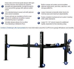 Challenger CL4P9X Ex-Length 4 Post Storage/Service Lift 9,000 ALI Cert. - Image 6