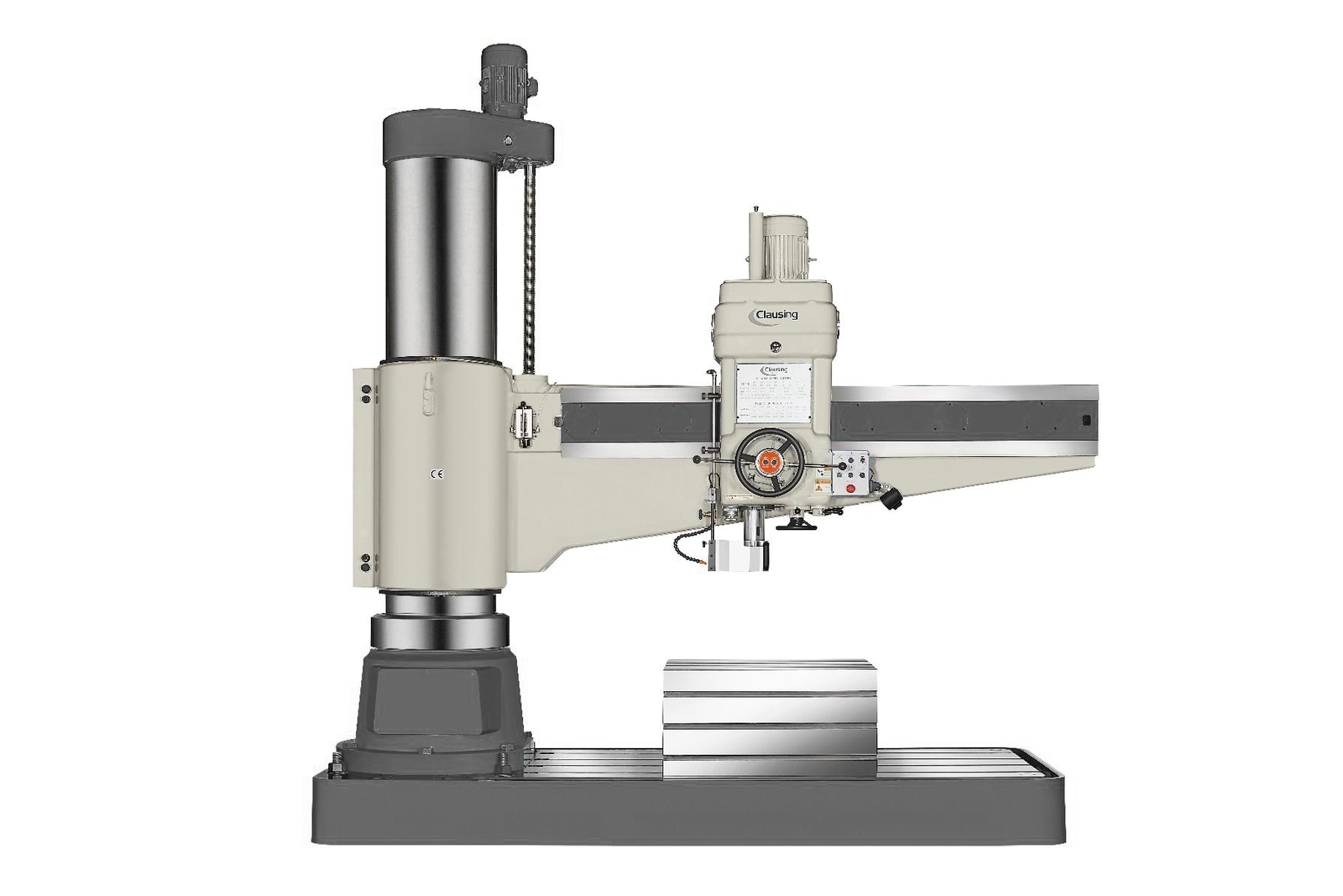 clc2500_front_view_2-1-21_1_-1 Clausing 230V Three Phase 98” Arm 16-Speed Radial Arm Drill with Hydraulic Clamping Unit CLC2500 - Image 1