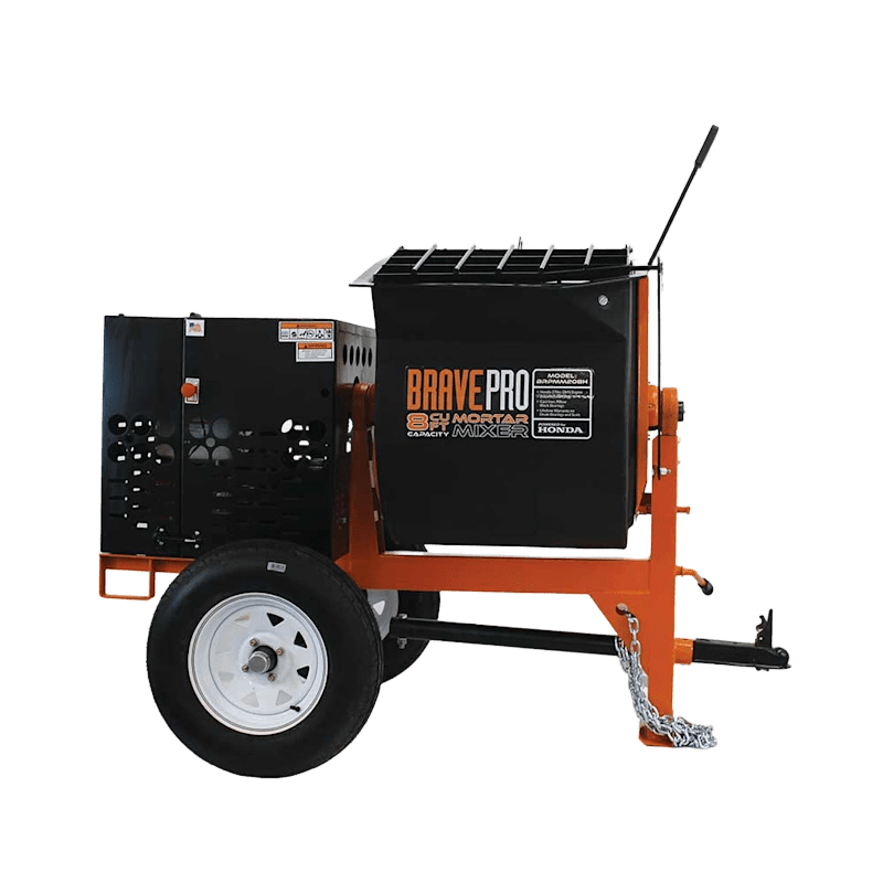 gas-powered-cement-mixer-brave-brpmm208h_011a48c6-b545-478a-8ac3-57e3a93e329c-1.png Brave Mortar Mixer | 8 Cu. Ft. Poly Drum | Honda GX239 Gas - Image 1